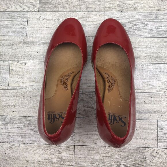 Sofft Red Patent Leather Shoes with Small Platform & Wood-Look Heels Size 7 M - Picture 7 of 13